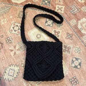 Tommy Bahama Black Boho Macrame Crossbody Purse